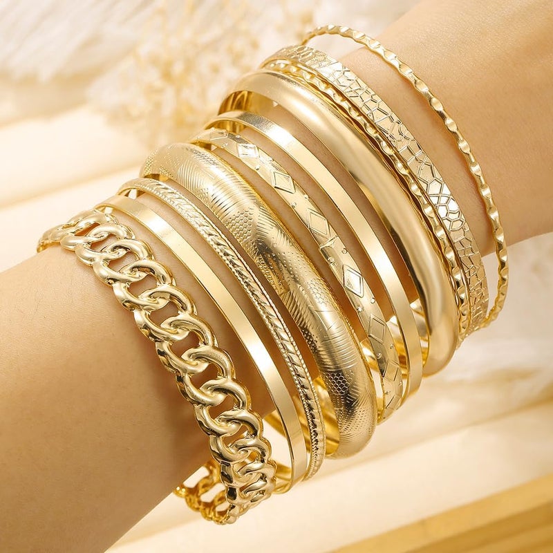RINTOLER Store 16Pcs Gold Bangle Bracelets for Women - Multi Layer Stackable Textured Bracelets Boho Jewelrys Set. - Image 4